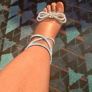 Womens Shoe Land Rhinestone Leg Straps Sandles Clear Black SL- NAOMI Size 10